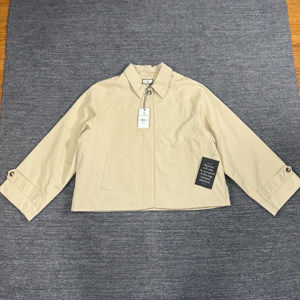 Tuckernuck Khaki Drew Short Trench Coat Women XL Boxy Oversized Button Front NEW - Picture 2 of 15